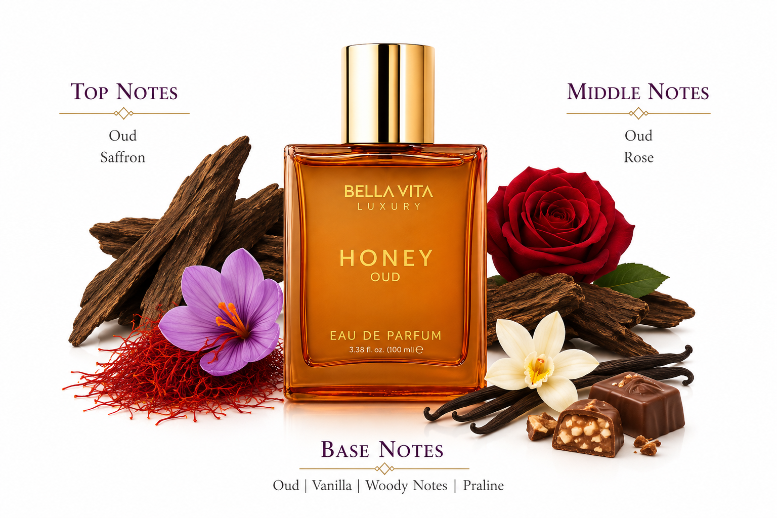 Honey Oud Eau de Parfum 100ml by Bella Vita Luxury